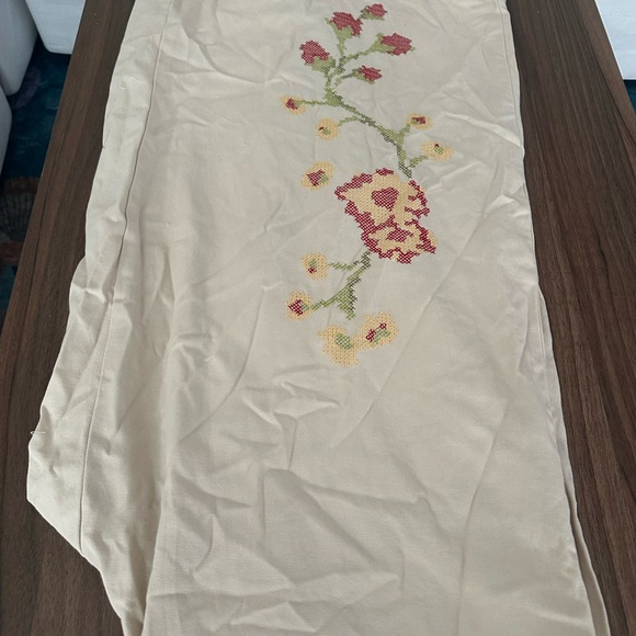 SHEIN Floral Embroidered Tan Wide-Leg Pants - Picture 4 of 7